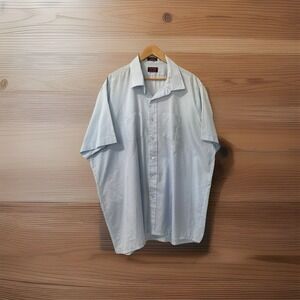 Vintage Sovereign Tall Man Button Up Short Sleeve‎ Shirt Men's Blue 3XLT USA